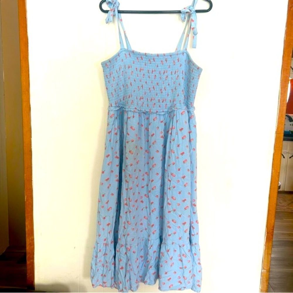 Torrid Blue Peach Print Midi Dress with Tie Straps and Pockets Size 2X